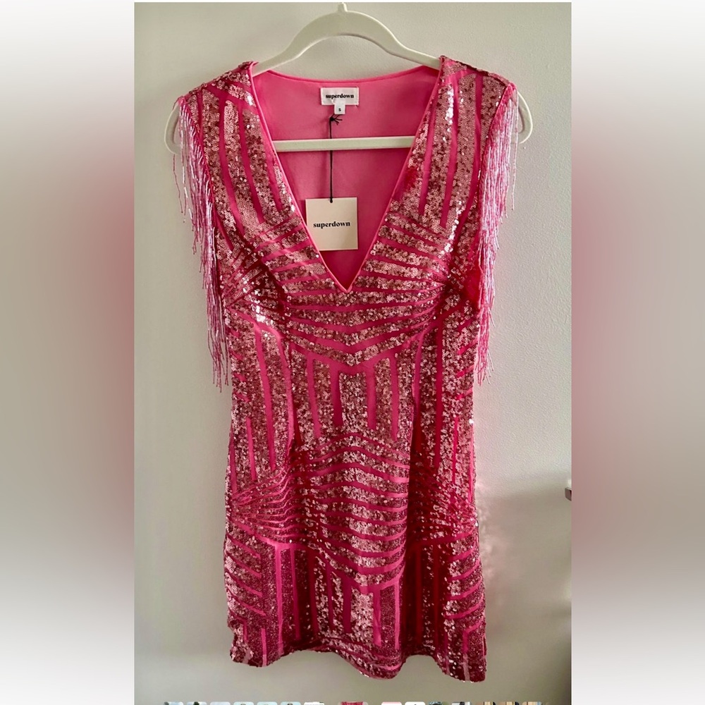 NWOT Superdown Pink Fringe Carly Mini Dress by Revolve
